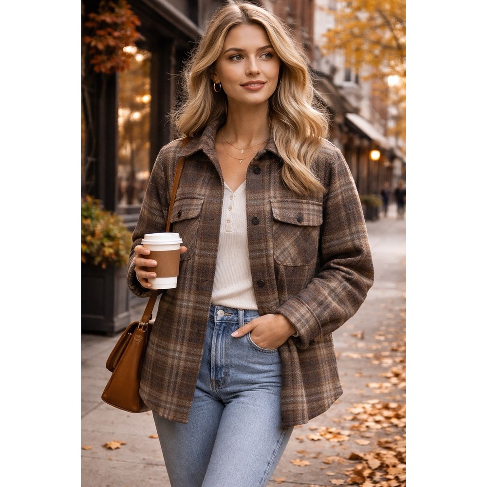 Treasure Bond Shacket Womens M Brown Plaid Indie Sleaze Shirt Jacket